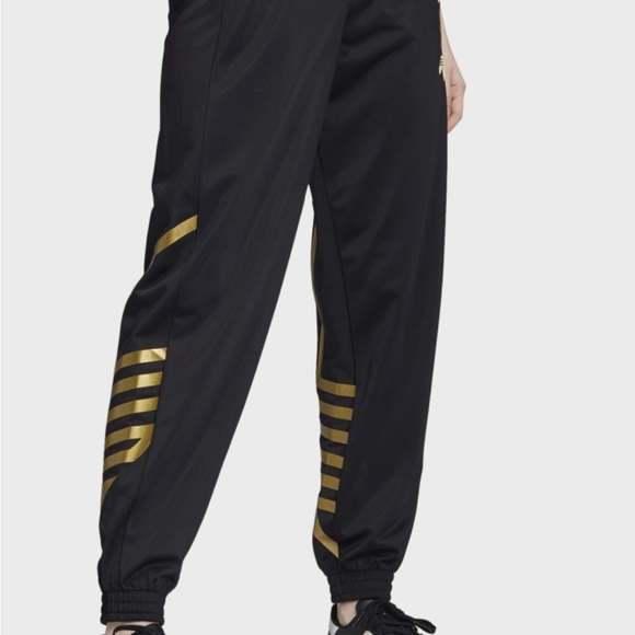 Adidas ORIGINAL Women’s Logo Track Pants Size Small Black/Gold - Picture 5 of 13